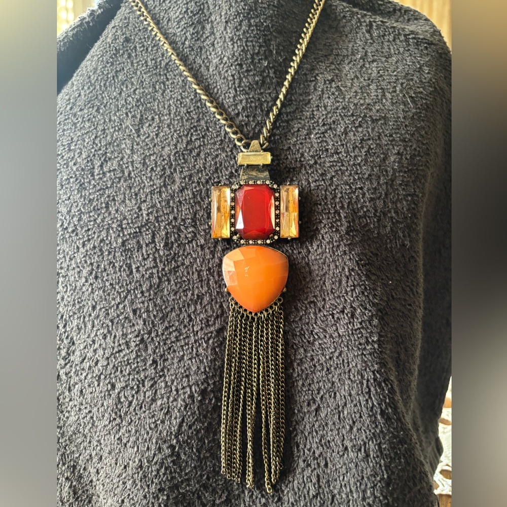 Elegant Red and Orange Pendant with tassel Necklace